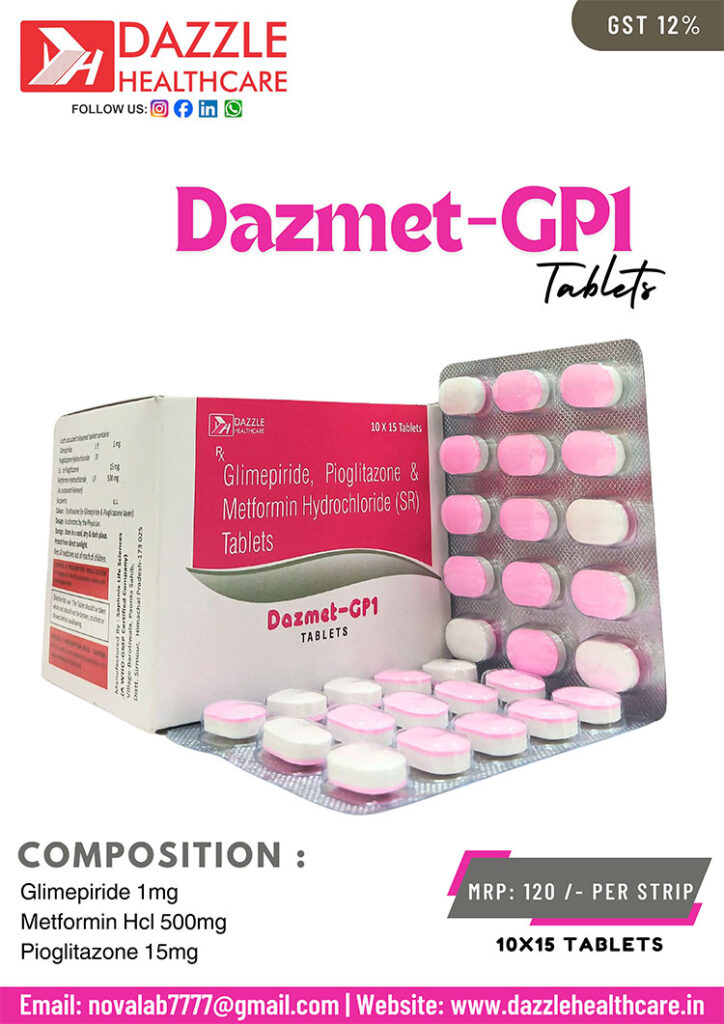 Glimepiride 1 mg, Metformin HCL (Sr) 500 mg, and Pioglitazone 15 mg Tablet