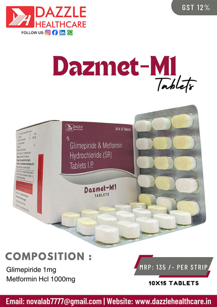 Glimepiride 1 mg and Metformin HCL (Sr) 1000 mg Tablet