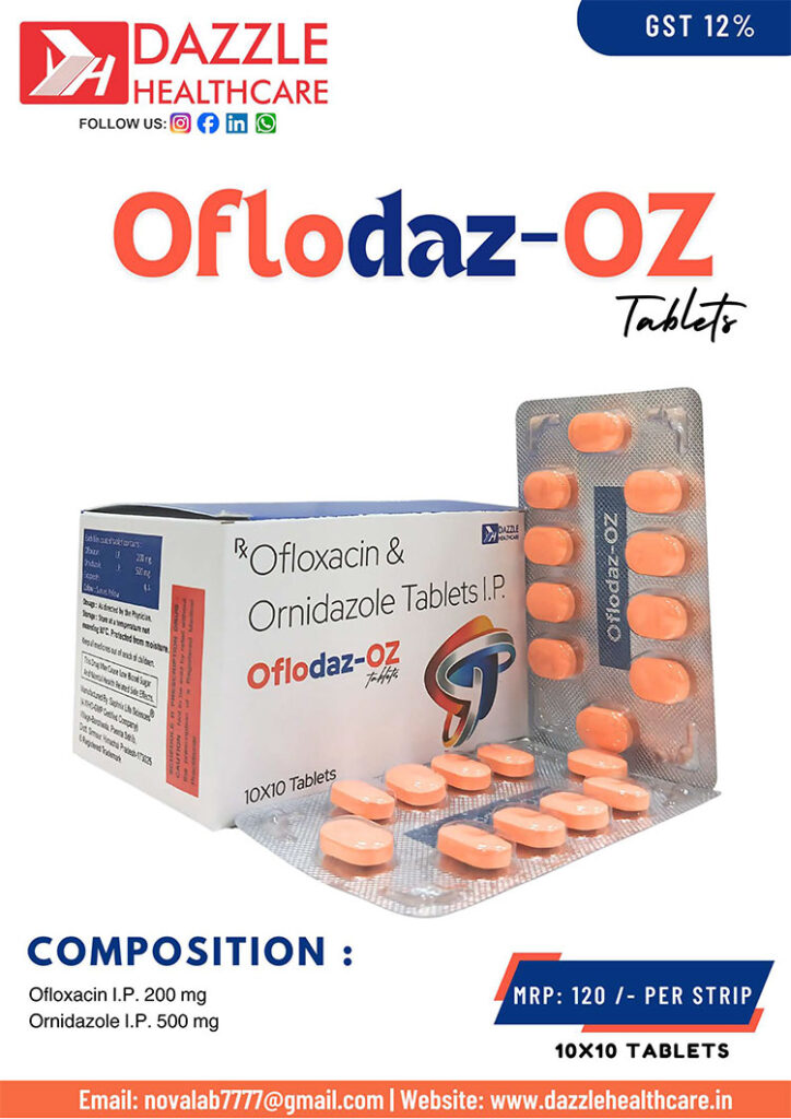 Ofloxacin 200 mg and Ornidazole 500 mg Tablet
